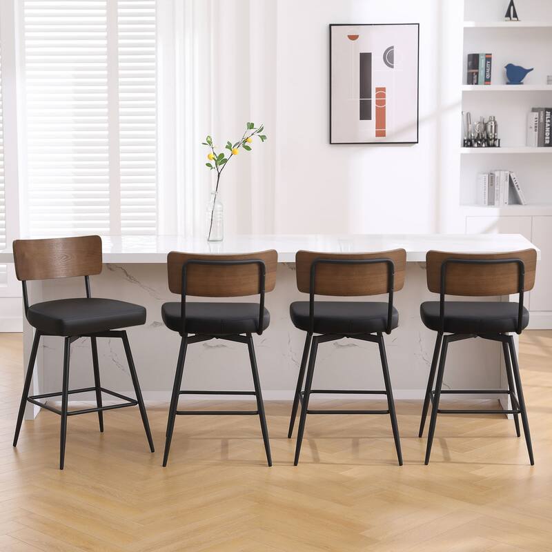 Faux Leather Upholstered Swivel Counter/Bar Stools Set of 2/3/4 - Set of 4 - Black - Counter Height