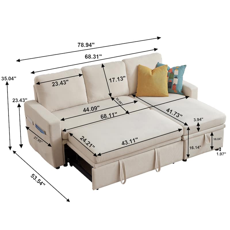 78.94" Pin Striped Fabric Sleeper Sofa