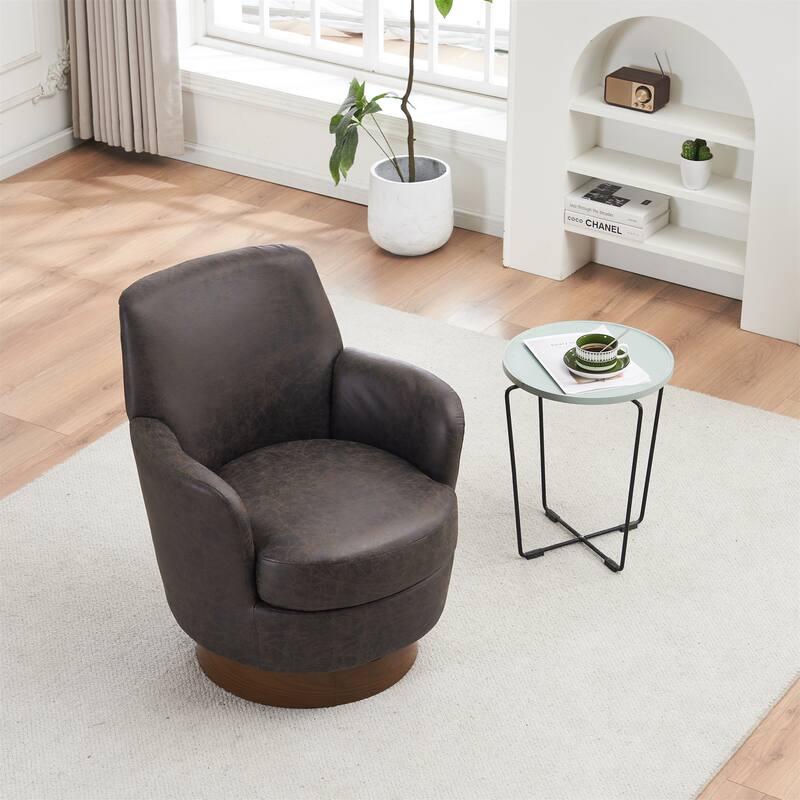 PU Leather Swivel Barrel Chair with Stainless Steel Base