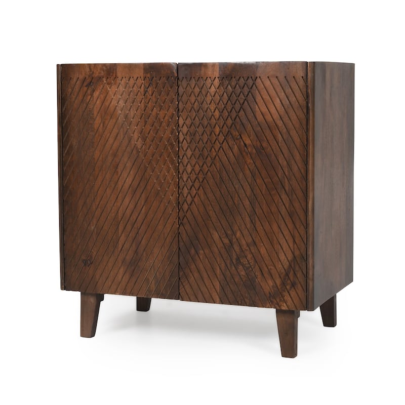 Wood Accent Cabinet Fluted Mango Wood Storage Cabinet with Adjustable Shelf