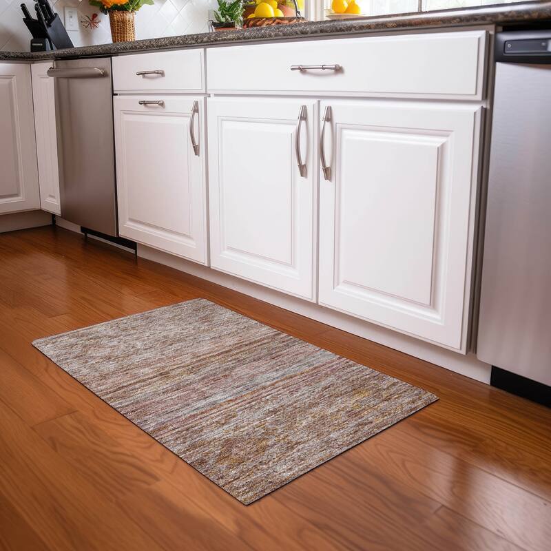 Machine Washable Indoor/ Outdoor Boho Moroccan Chantille Rug - Copper - 1'8" x 2'6"