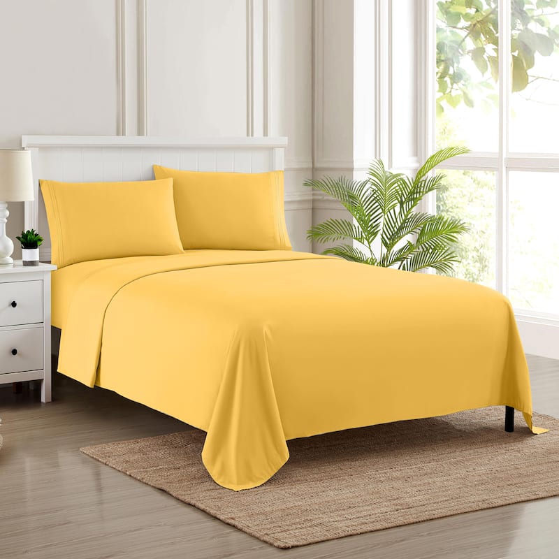 Sweet Home Collection 4 Piece Sheet Set, Ultra Soft 1800 Series, Double Brushed Microfiber - Yellow