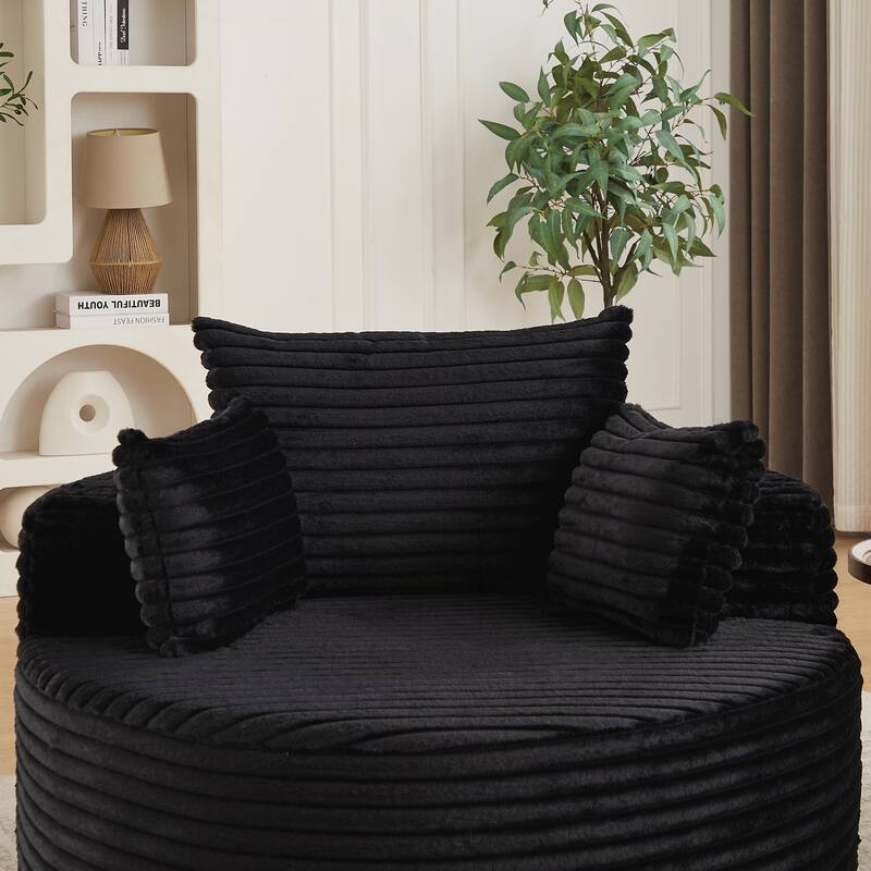 Corduroy Sponge single sofa,No Assembly Required,Fluffy Modern Sleeper Chair for Living room, Bedroom - Black