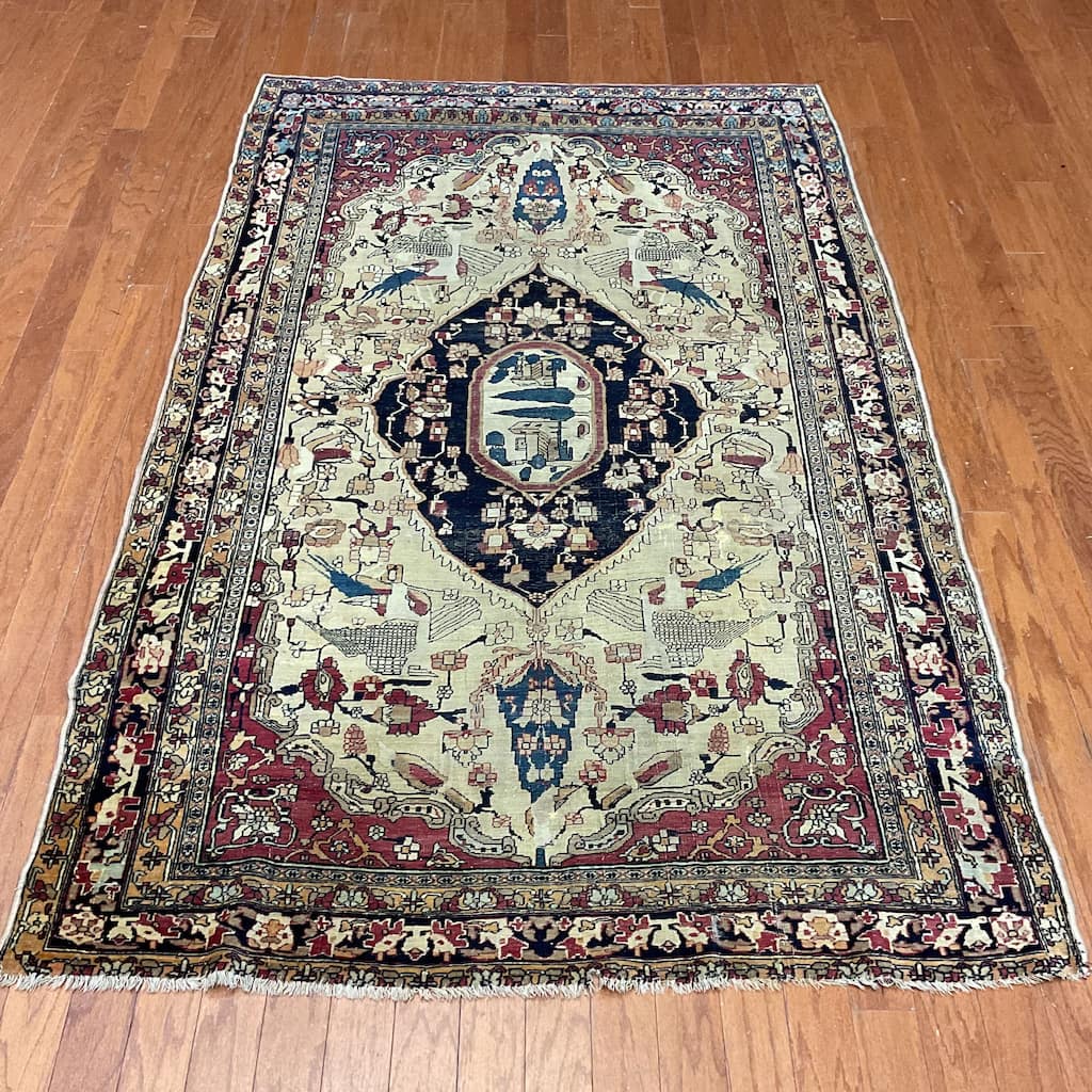 HERAT ORIENTAL Antique 1850s Farahan Wool Rug - 4'4" x 7'