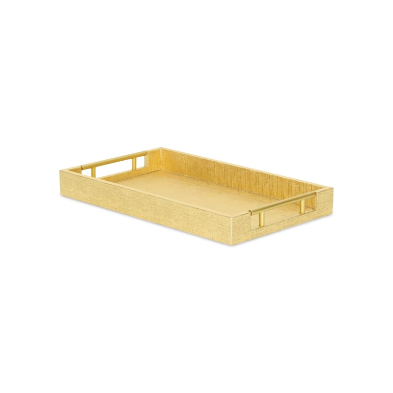 HomeRoots 16" Gold Wood Geometric Serving Tray With Handles