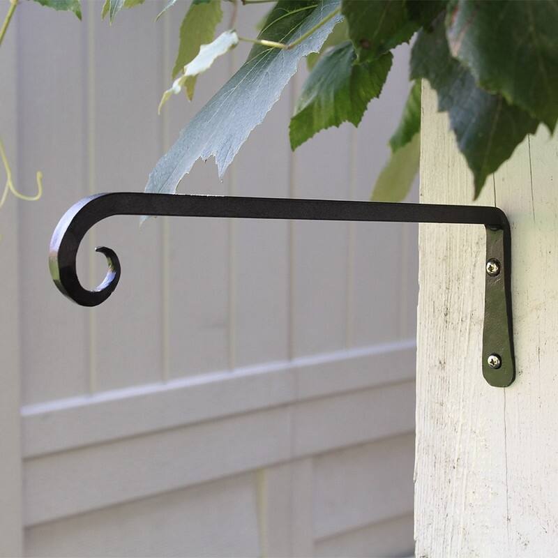 Achla Designs Set of 2 Straight Down Curled Wall Brackets, 12 Inch Tall, Black Powder Coat Finish