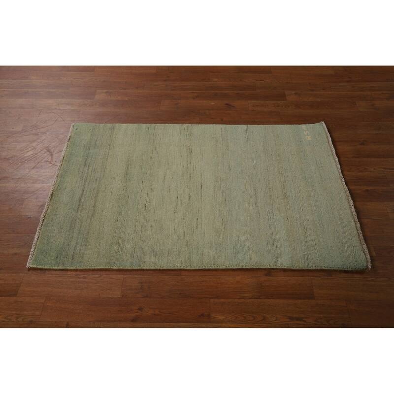Green Gabbeh Modern Foyer Rug Handmade Wool Carpet - 2'7"x 3'11"