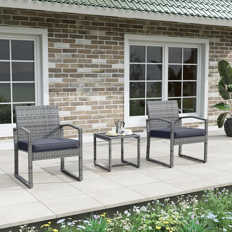 3-pc. Outdoor Cushioned Wicker Chat Set - Black