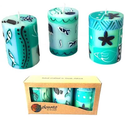 Handpainted Votive Candles, Samaki Design, Set of 3 (Unscented)