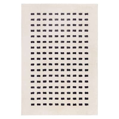 Taber Cream and Black Rectangles Washable Rug