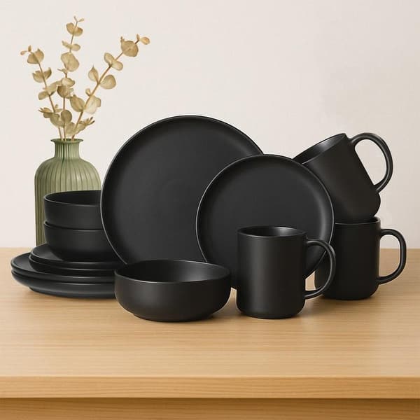 12 Piece Stoneware Dinnerware Set with Mugs,Microwave and