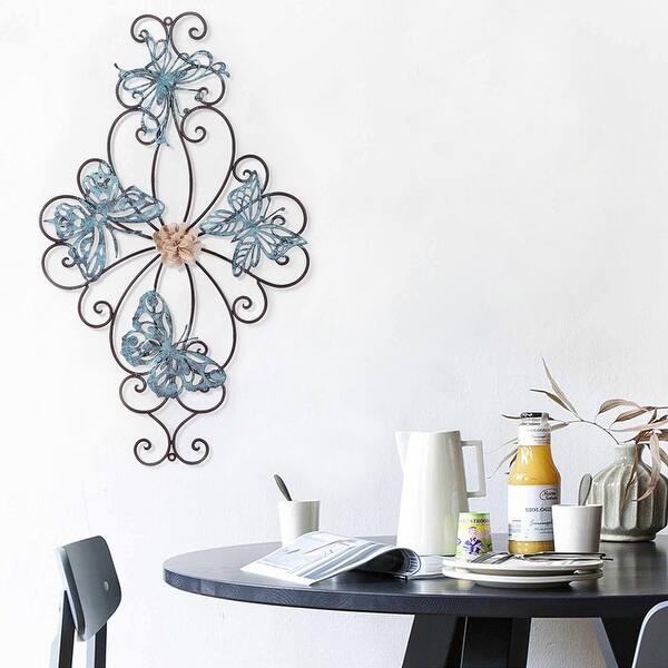 ADECO Flower Butterfly Urban Design Metal Wall Decor Nature Home Art