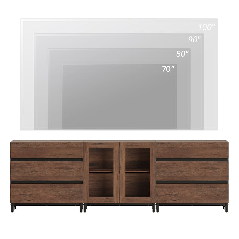 WAMPAT 3 in 1 Multifunctional Dresser with Glass Doors and 6 Drawers, Modern Chest of Drawers for Bedroom