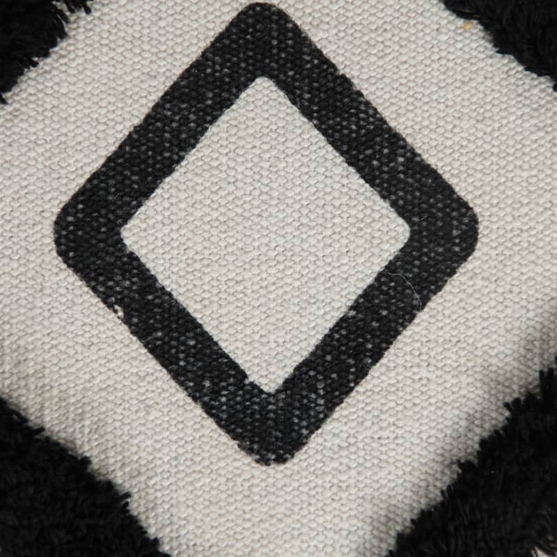 18" White Cotton Geometric Pouf Ottoman for Living Room and Bedroom Seating