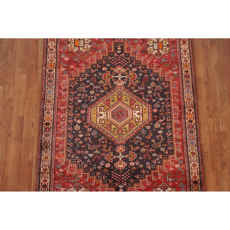 Hand Knotted Oriental 100% Wool Carpet Traditional Tribal Navy Blue & Blues Shiraz Area Rug - 5' 3'' X 3' 11''