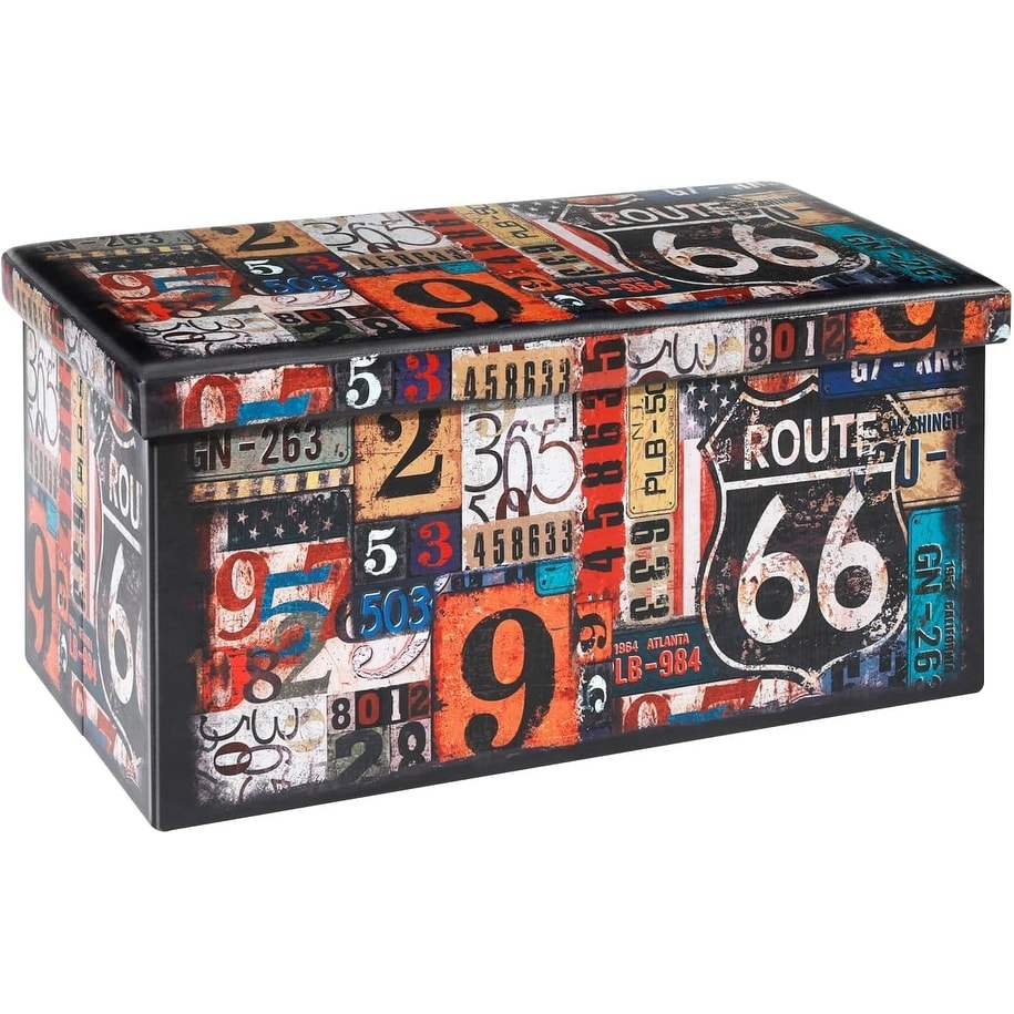 Folding Storage Ottoman Bench with Faux Leather Footrest Seat, Coffee Table 30"x15"x15"