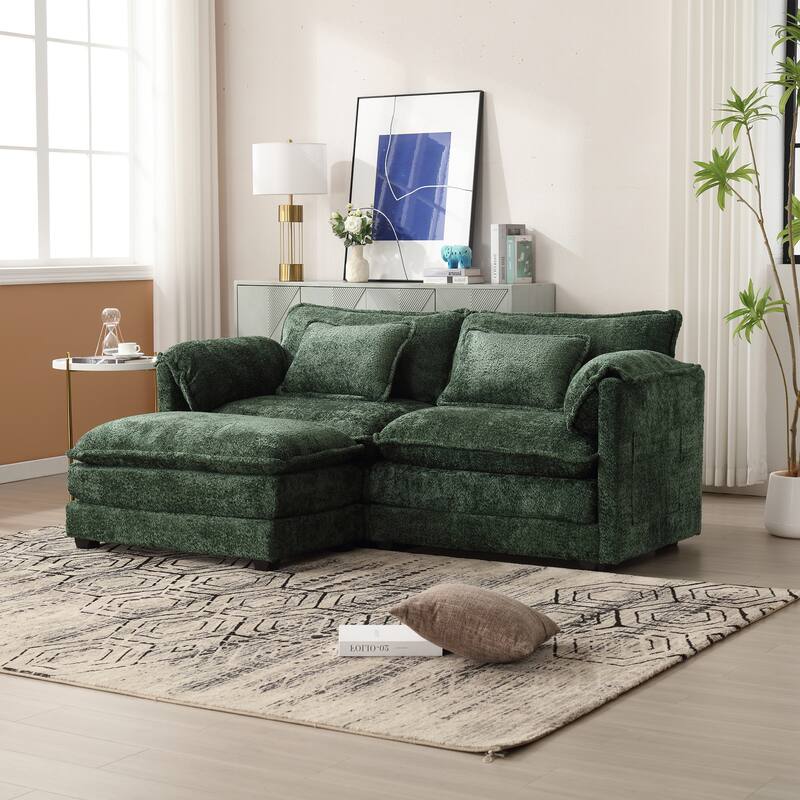 Chenille Fabric Double Sofa with High-Density Sponge Filling, Removable Armrests, and Side Storage Bags - Emerald