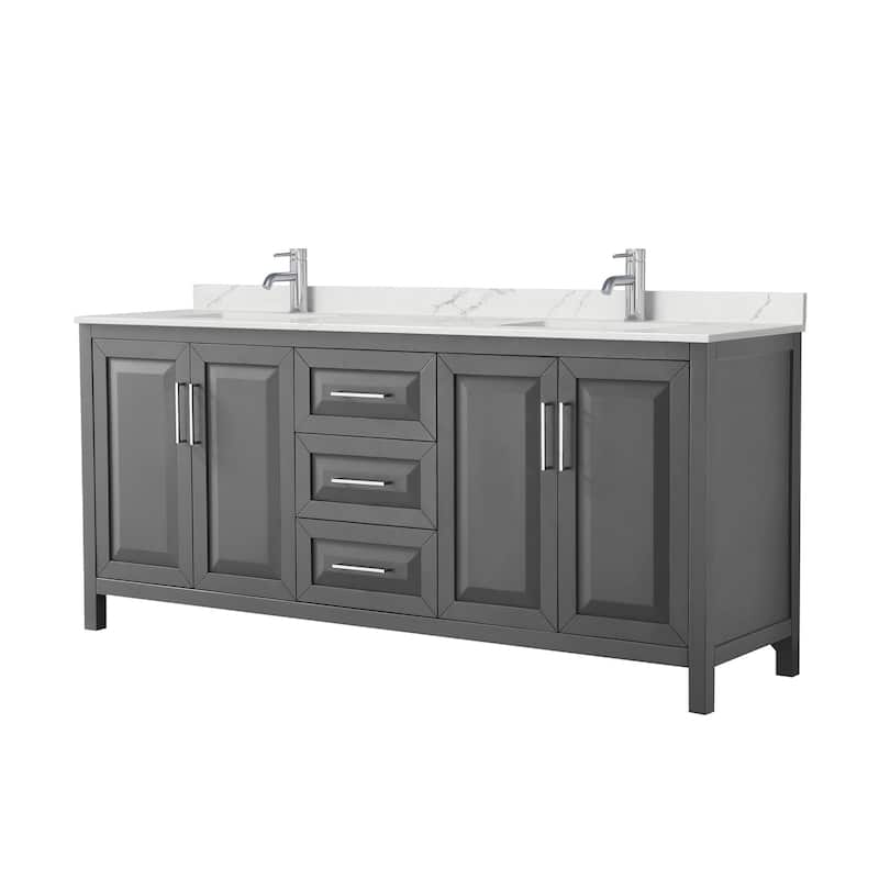 Daria 80-inch Double Vanity, Single Hole Quartz Top - Dark Gray, Chrome Trim, Giotto Quartz Top
