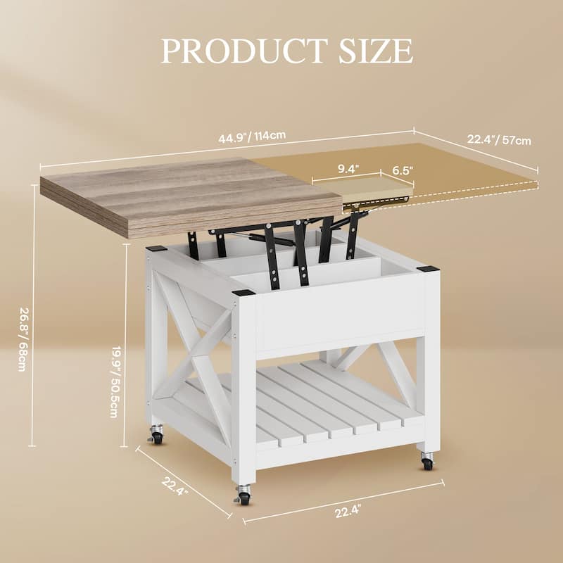 Moasis Farmhouse Lift Top Coffee Table Dining Table with Extendable Table Top and Shelf