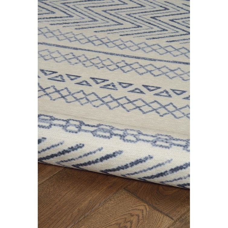 Indoor/Outdoor Water Resistant Lakeland Blue & Ivory Washable Area Rug Washable Area Rug - 2' x 3'