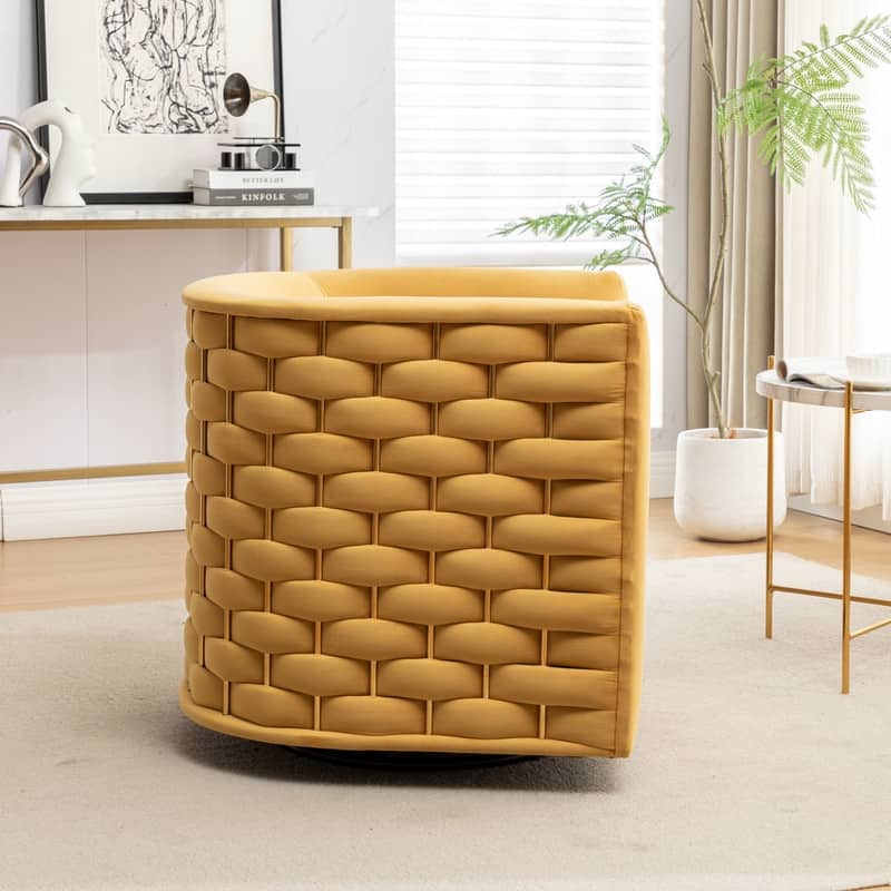 Modern Glam Velvet Upholstered 360 Degree Swivel Barrel Chair