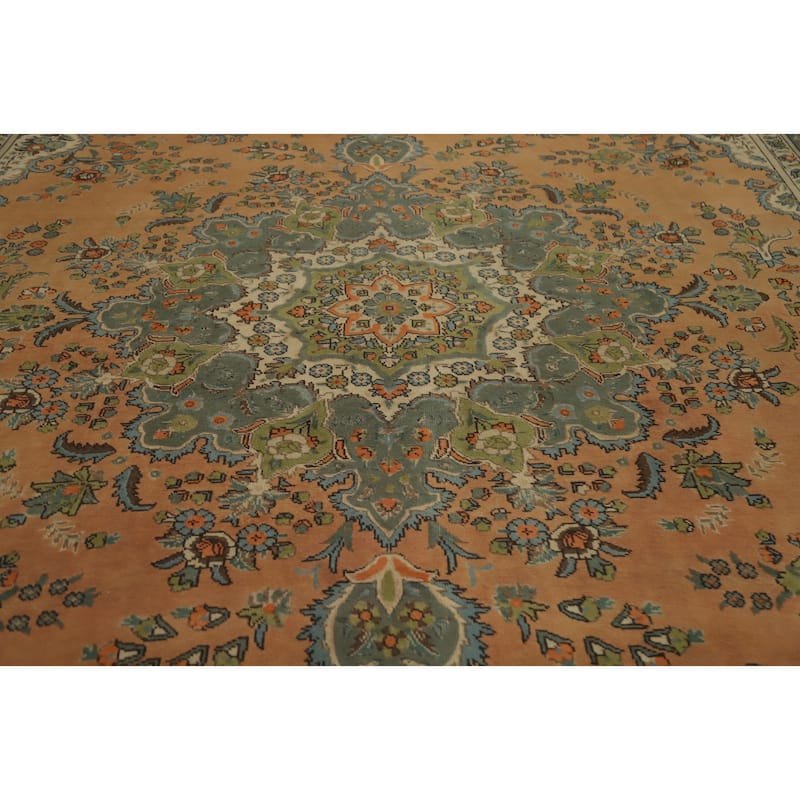 Hand Knotted Oriental 100% Wool Carpet Traditional Floral Oranges & Rust Tabriz Area Rug - 12' 7'' X 9' 6''