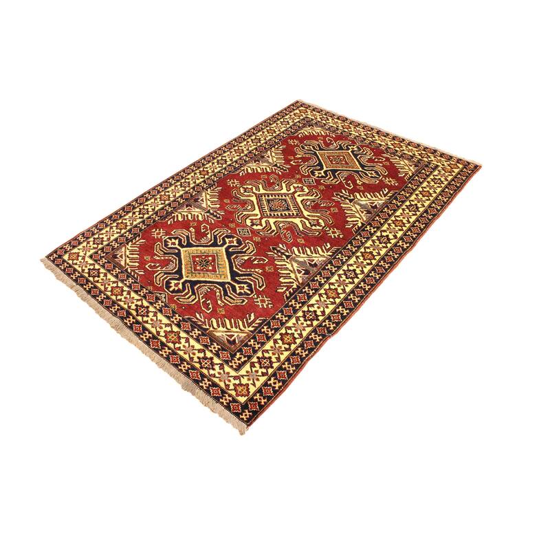 Rustic Super Kazak Maverick Red/Beige Hand Knotted Wool Rug - 4'1'' x 6'0''