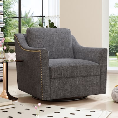 360 Degree Swivel Armchair Cotton Linen Skin-friendly Fabric Ergonomic Design Brass Nail Decorative