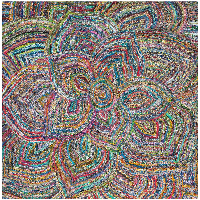 SAFAVIEH Handmade Nantucket Arnie Contemporary Cotton Rug - 6' Square - Multi