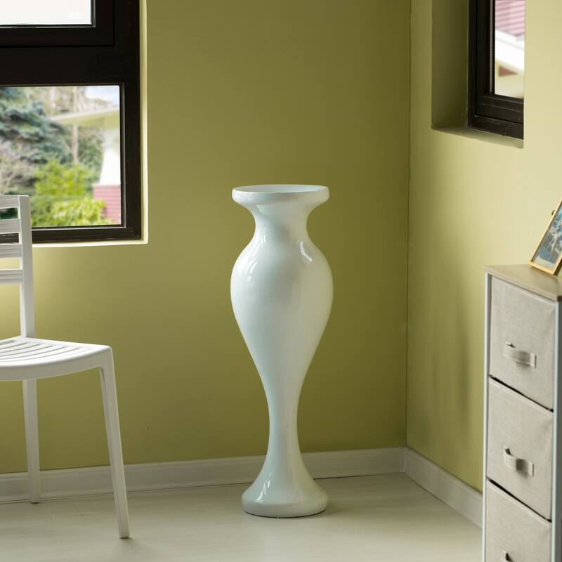 Decorative Large White Trumpet Design Modern Flower 32-Inch-Tall Floor Vase Centerpiece - Contemporary Home Decor Accent