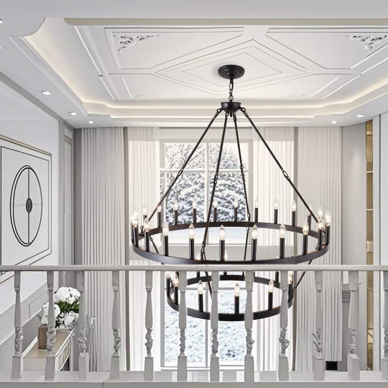 Large Black Large Wagon Wheel Chandelier Modern Farmhouse Candle Chandeliers