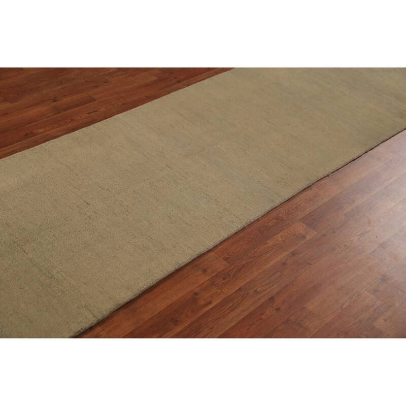 Green Gabbeh Oriental Runner Rug Hand-Knotted Hallway Wool Carpet - 2'8" x 10'9"