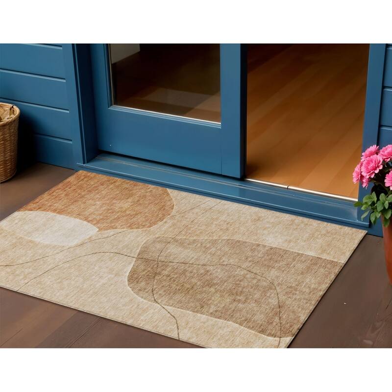 HomeRoots Abstract Transitional Rectangle Outdoor Rug - 3' x 5'