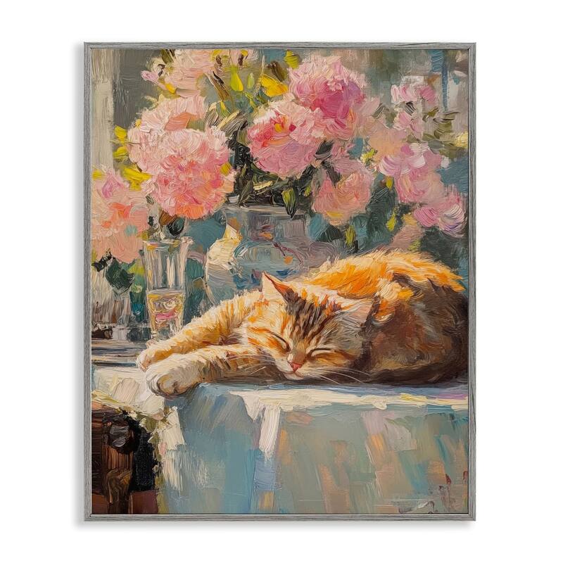 Stupell Orange Cat Resting Framed Giclee Art Design By Nini Art - 24 x 30 - Grey