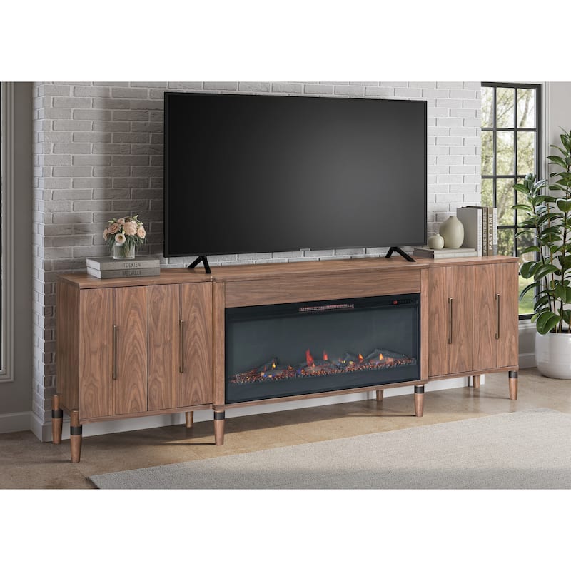 Bridgevine Home Tranquility 94 inch Fireplace TV Stand, for TVs up to 100 inches, Minimal Assembly, Walnut Finish