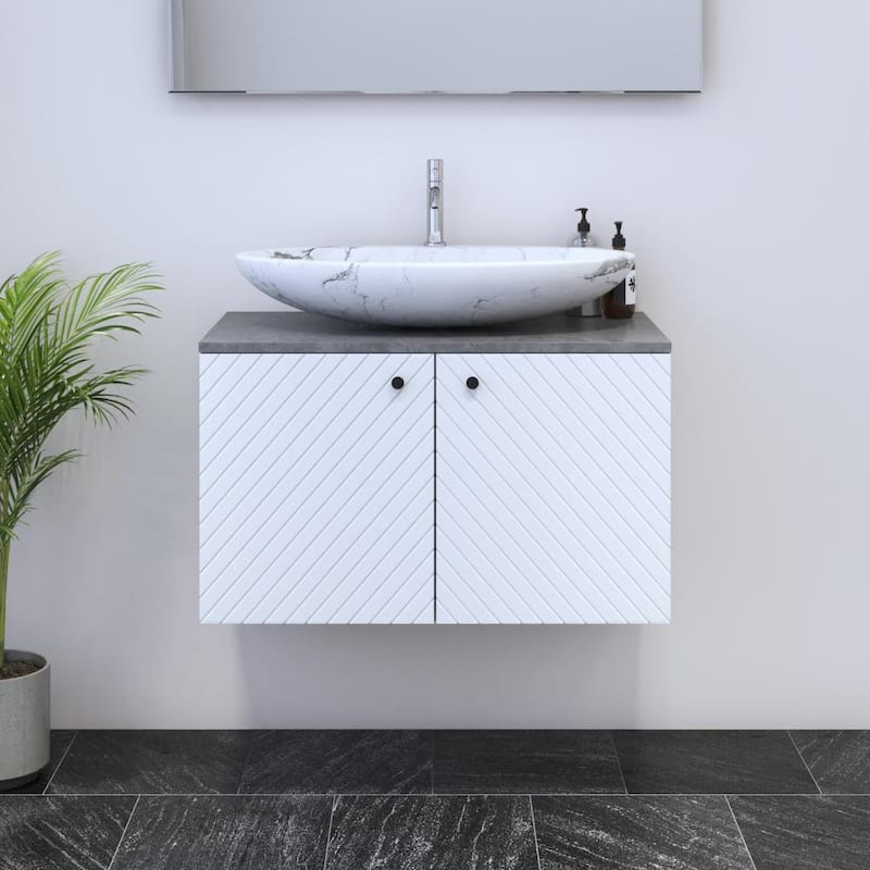 Avela 2D 80 Floating Bathroom Vanity (32" Width) - 29" Vessel White - Concrete