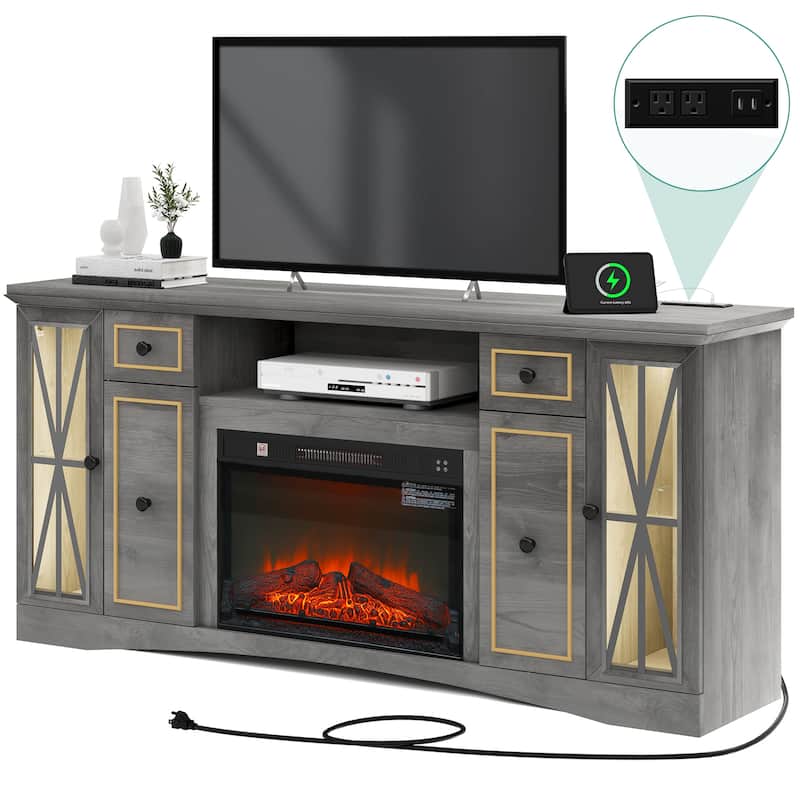 Moasis 65" Fireplace TV Stand W/ 1400W Electric Fireplace
