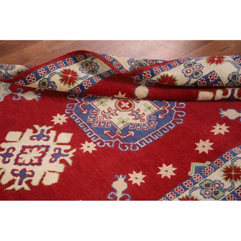 Red Kazak Rug Handmade Geometric Wool Carpet - 3'5"x 5'1"