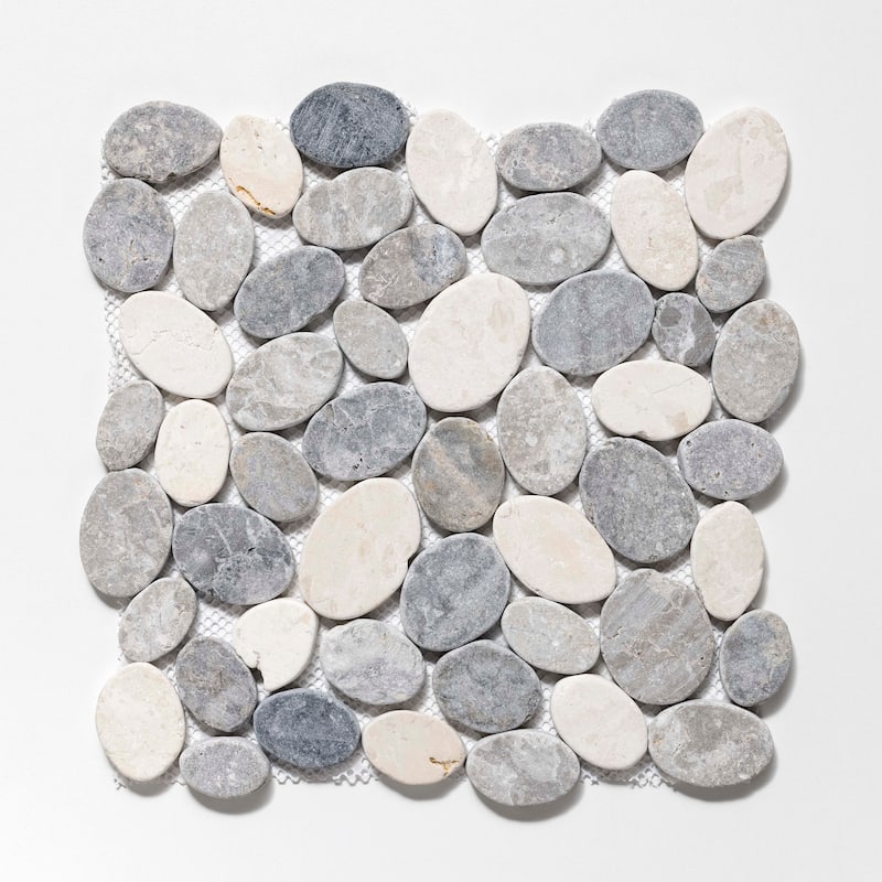 Cruz Bay Studio XC3R Coin Marble - 11" x 11" Pebble and Rock Floor and - Light Grey / Grey / Off-White