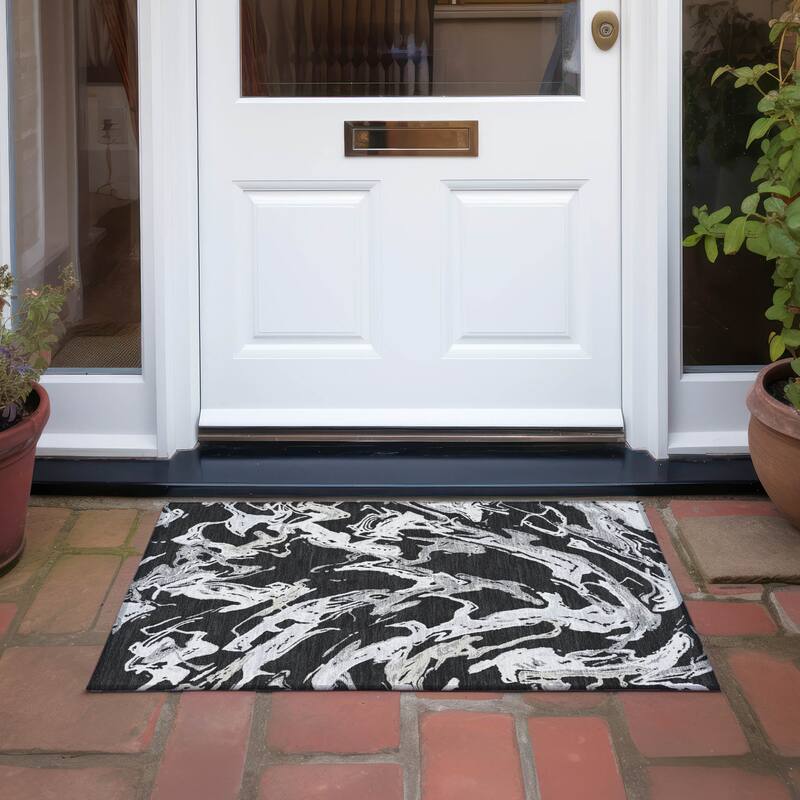 Machine Washable Indoor/ Outdoor Modern Wave Chantille Rug