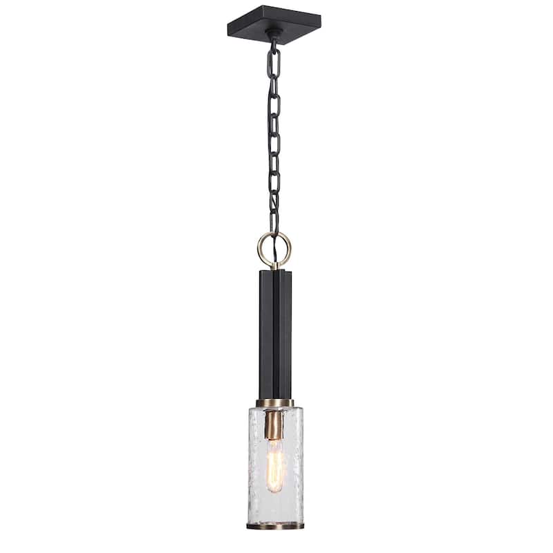 1-Light Meteor Shower Glass Ceiling Pendant - 23.25" - Black and Clear