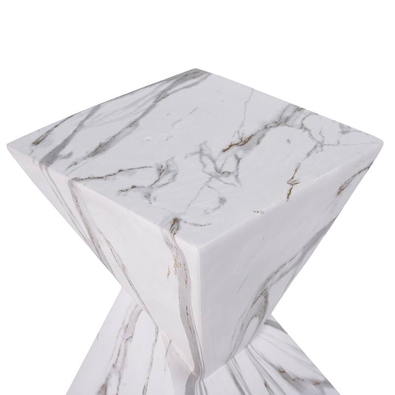 Christopher Knight Home - Modern Indoor/Outdoor 18.5"H Geometric Faux Marble MgO Accent Side Table with Sculptural Fluted Design