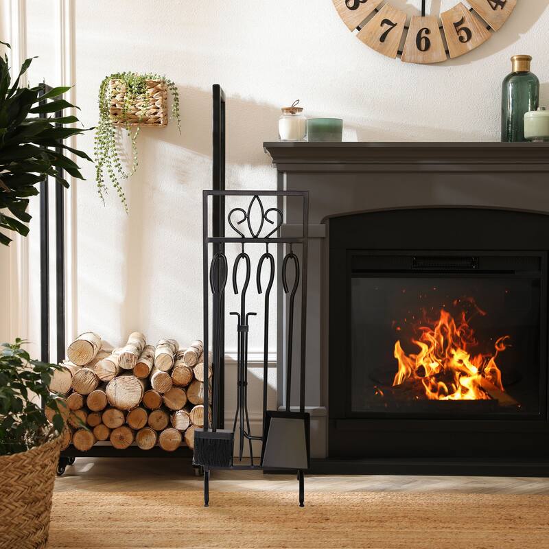 Hastings Home 5-piece Wrought Iron Fireplace Tool Set