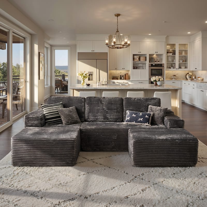 ​​OVIOS Lazy Chaise Lounge Sofa with Ottoman​ - LeftPlush-Grey