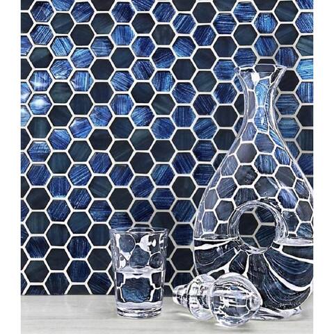 Apollo Tile 5 pack Blue 11.3-in. x 11.3-in. Hexagon Polished and Matte Finished Glass Mosaic Tile (4.43 Sq ft/case)