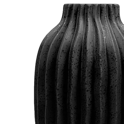 Black Set of 2 Vertical Grooved Ceramic Squat and Oblong Table Vases