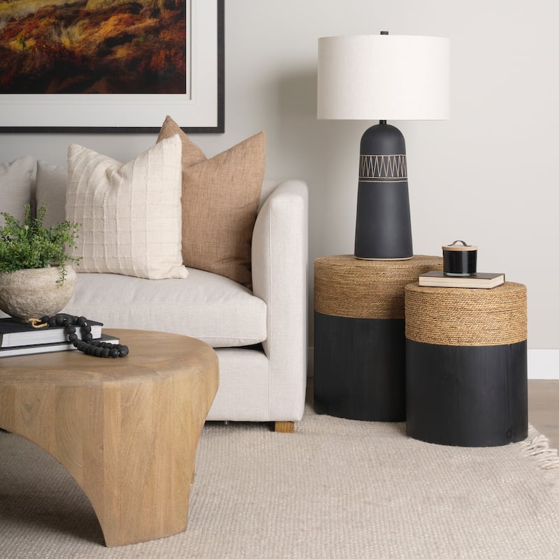 Wenopa Matte Black Wood w/ Natural Jute Accent Tables