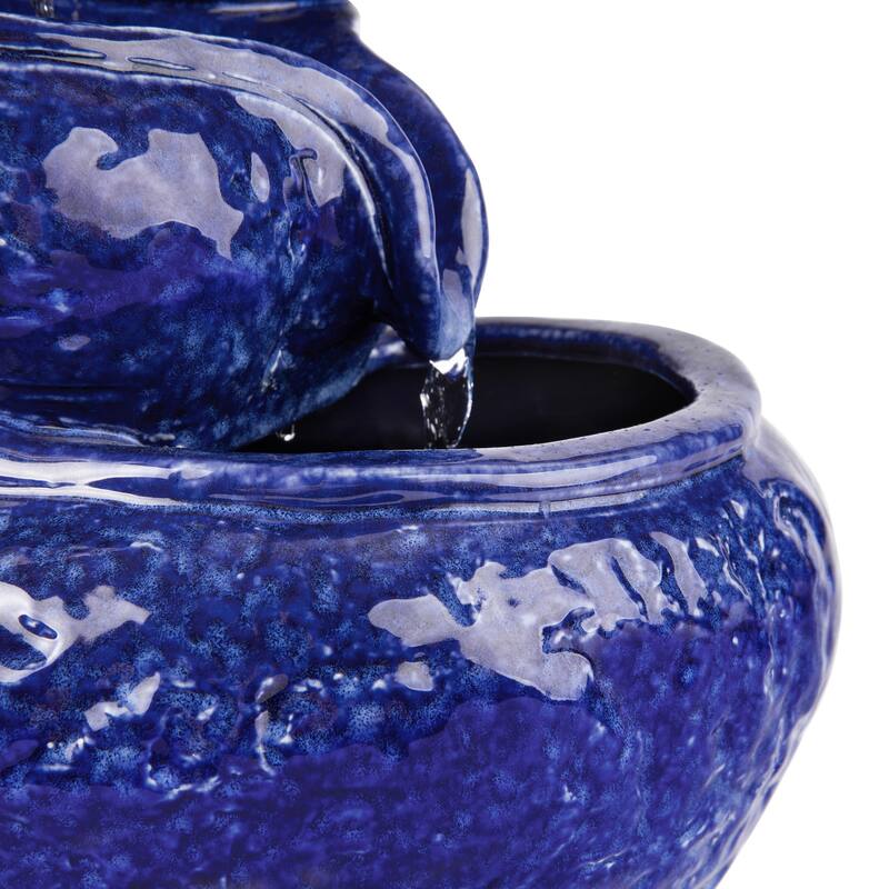 Glitzhome 11.75"H 4-Tiered Ceramic Cobalt Blue Table Fountain with Pump