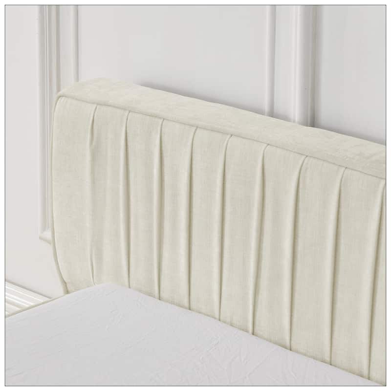 Queen Size Upholstered Bed Frame with Chenille fabric with pleated design