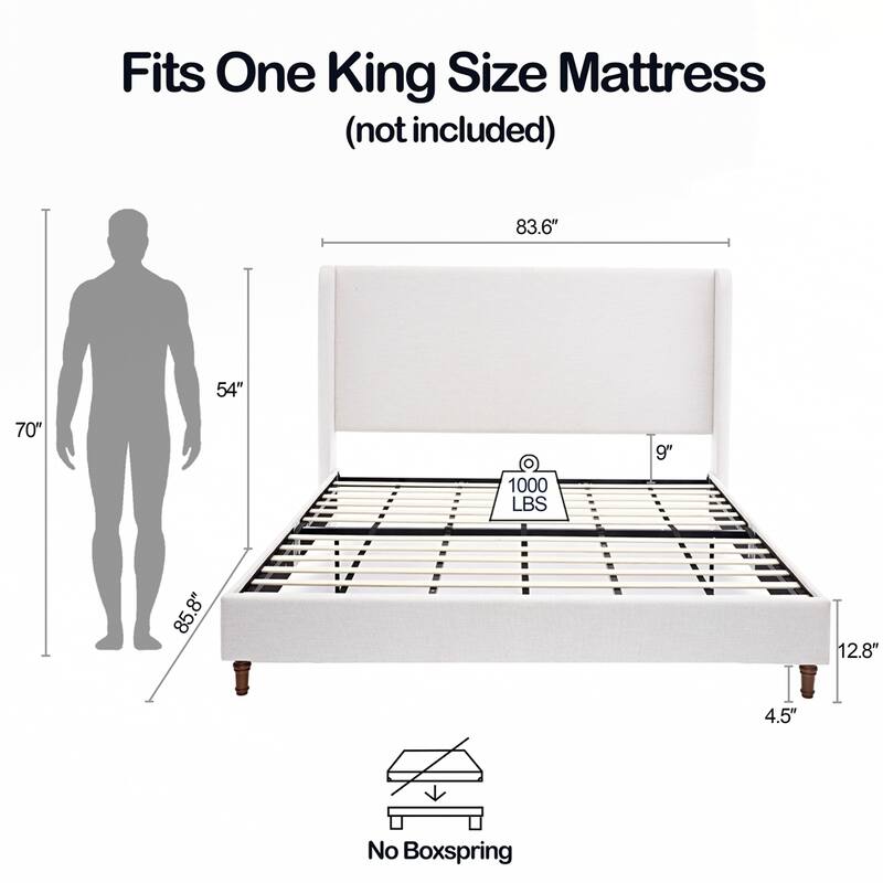 High Headboard Upholstered Platform Bed No Box Spring Needed